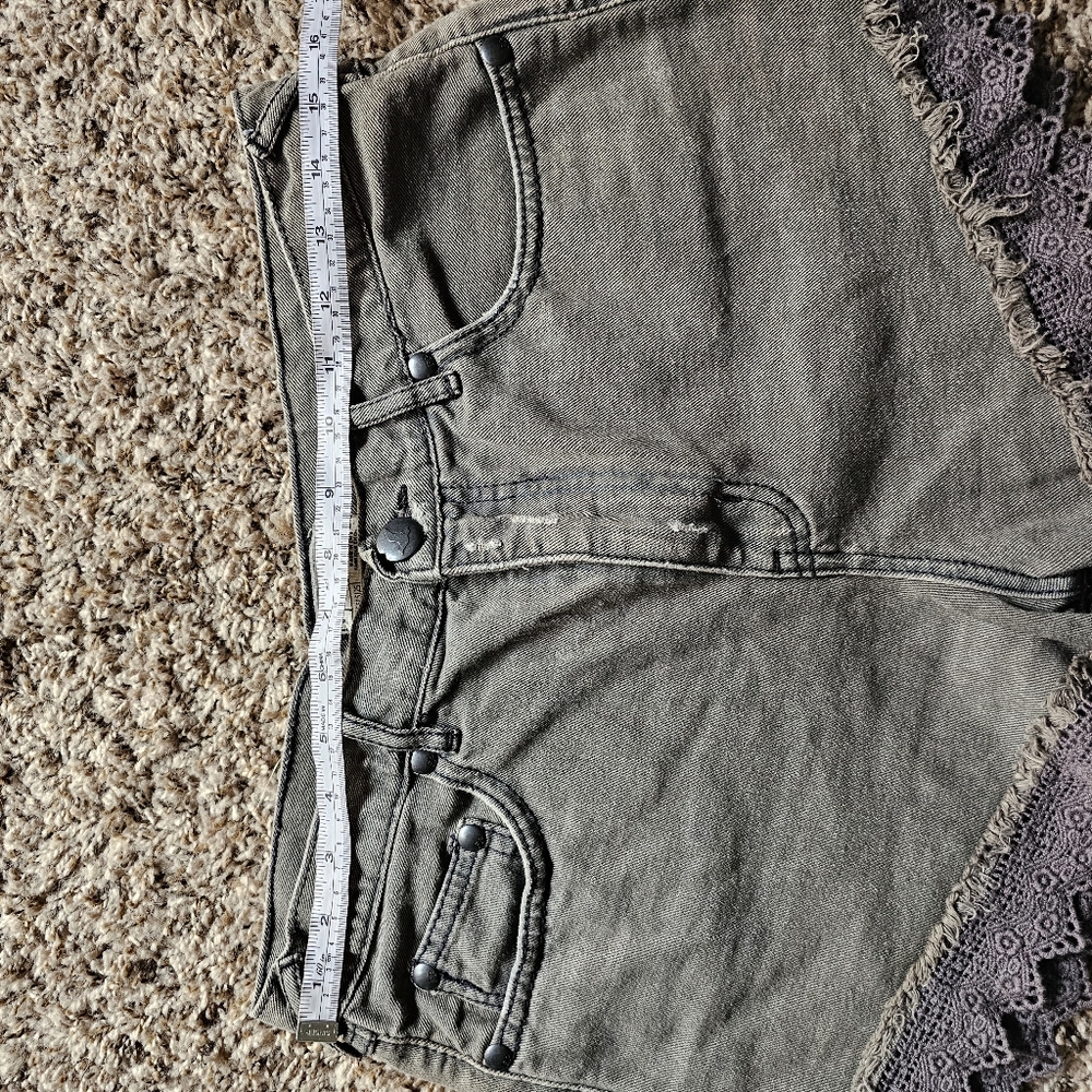 Free People Gray Jean Shorts with Lace Trim - Picture 8 of 11